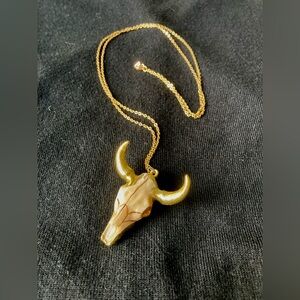 UNIQUE Gold Bull Skull Pendant Necklace Western, Boho, Festival, Cowgirl